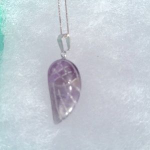 Boho hippie Amethyst Angel Wing Sterling Silver Necklace 16”